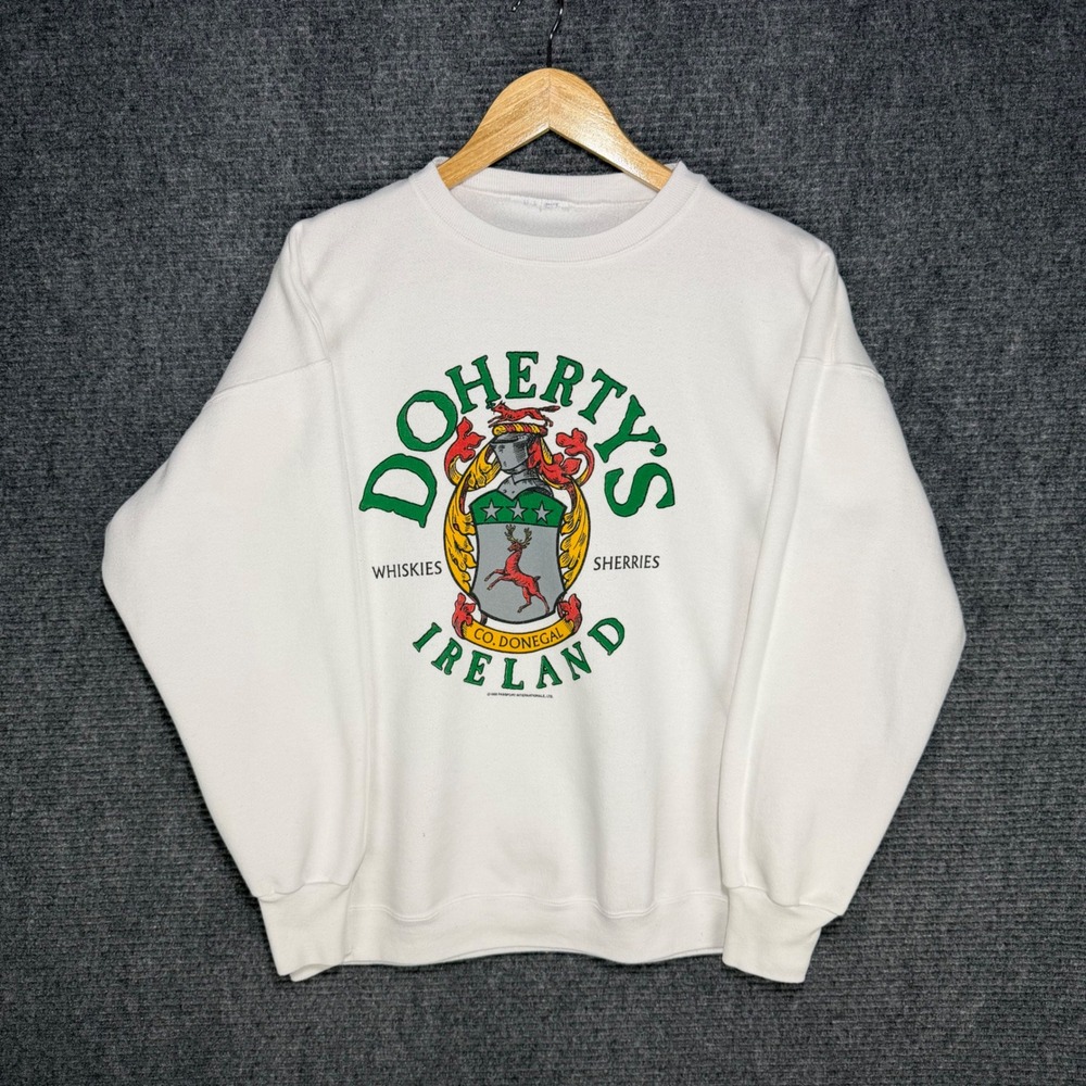 Vintage 1989 Doherty's Ireland Whiskies Sweatshirt White Co. Donegal Large